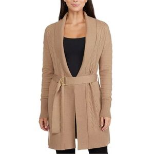 Ellen Tracy Shawl Collar Cable Knit Cardigan Small Camel New With Tags